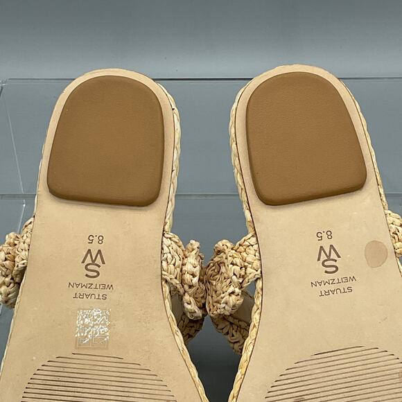 NEW Stuart Weitzman Women’s Magnolia Raffia T-strap Sandals Beige Size 8.5 - Picture 10 of 11